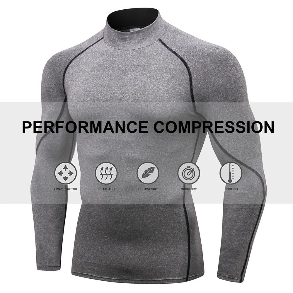 Camiseta Térmica Masculina com Compressão – Gola Alta e Manga Longa para Atividades Físicas