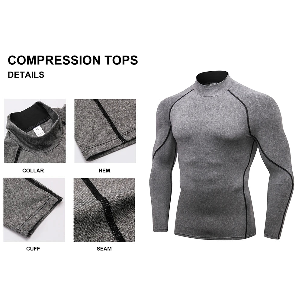 Camiseta Térmica Masculina com Compressão – Gola Alta e Manga Longa para Atividades Físicas