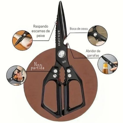 Tesoura Multiuso para Cozinha – Cortador de Ossos, Descascador de Escamas e Abridor
