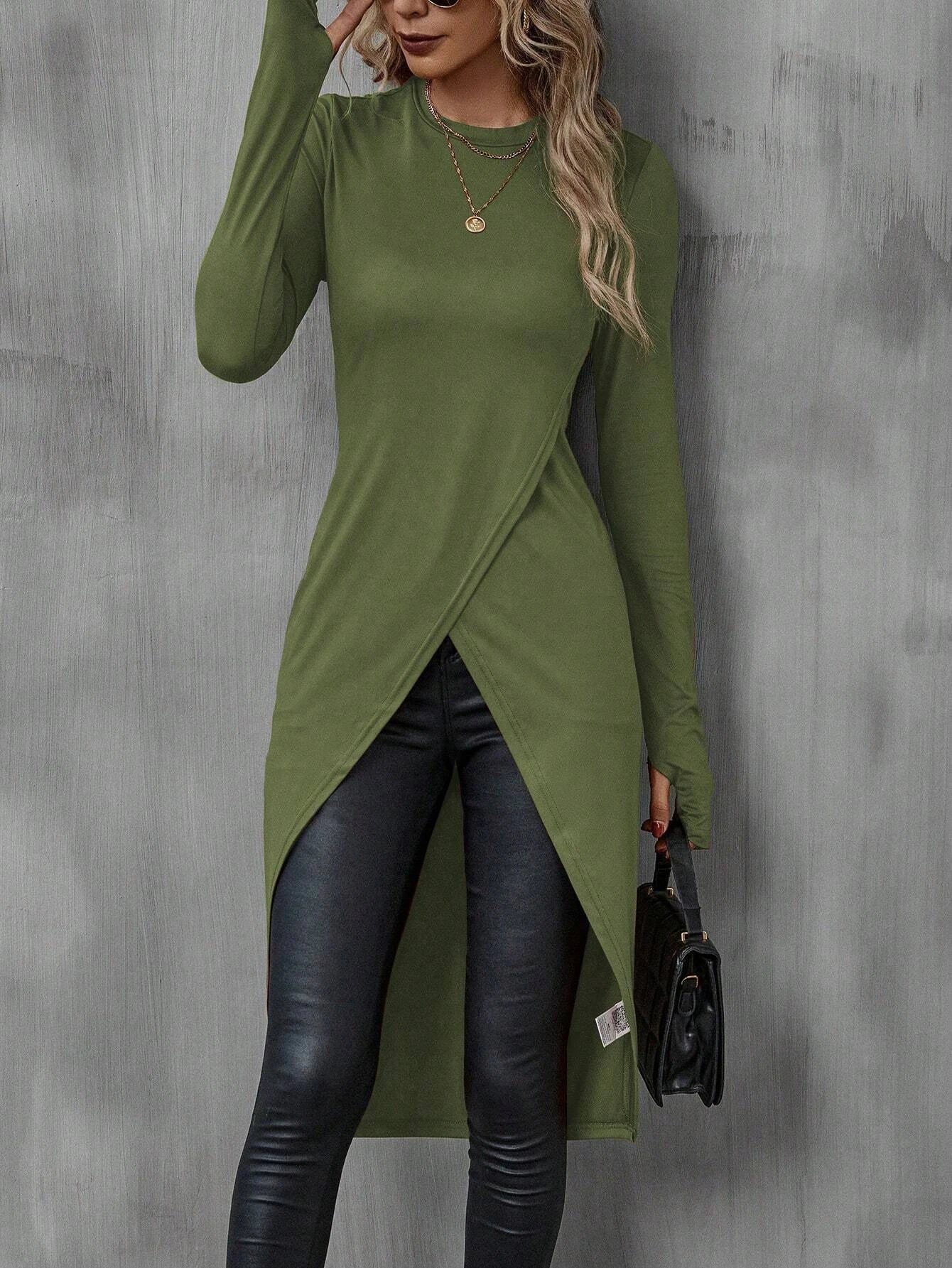 Camiseta Longa Feminina de Outono | Gola Redonda e Estilo High Street