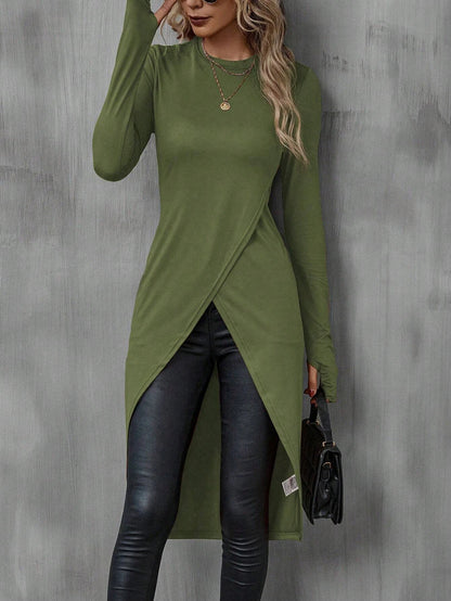 Camiseta Longa Feminina de Outono | Gola Redonda e Estilo High Street
