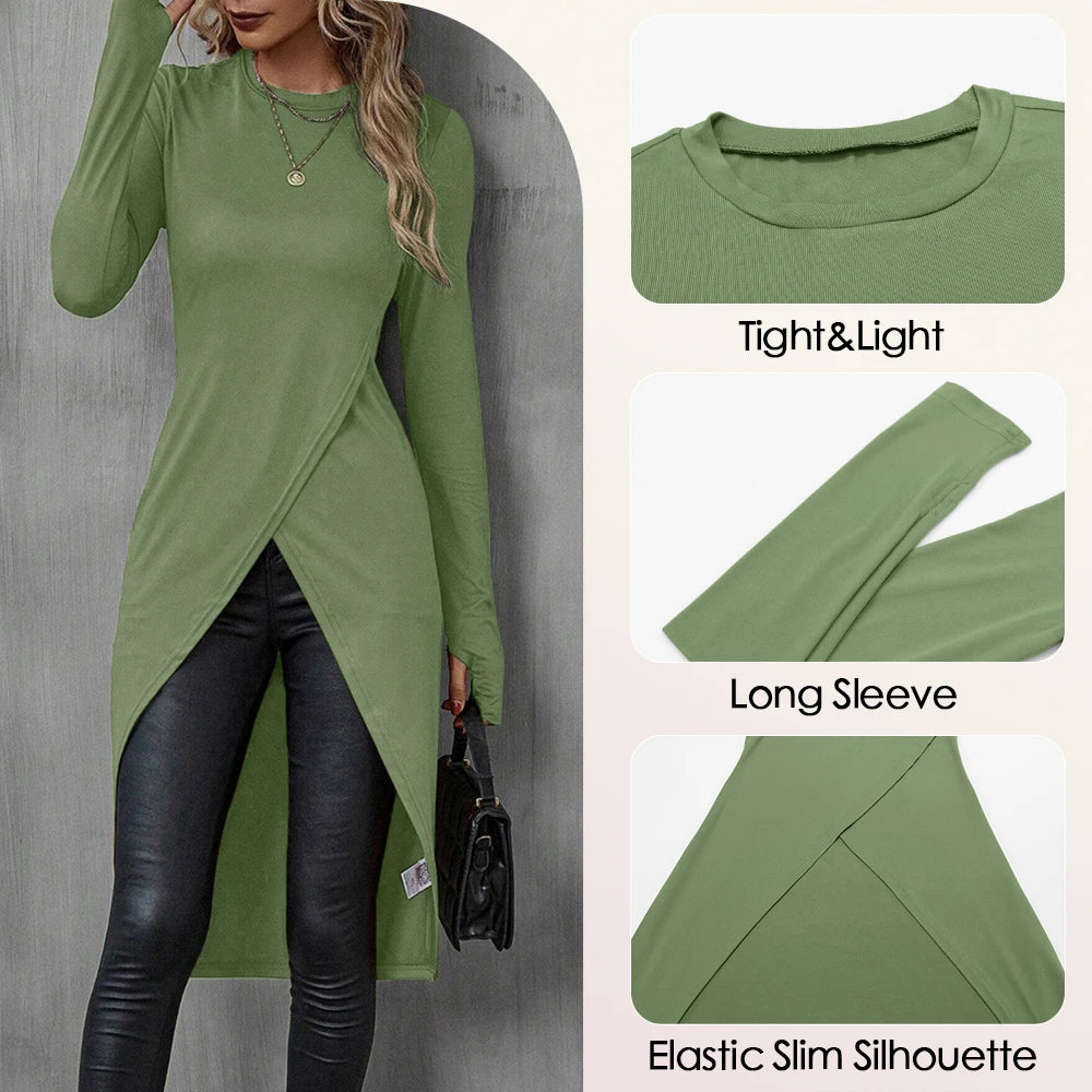 Camiseta Longa Feminina de Outono | Gola Redonda e Estilo High Street