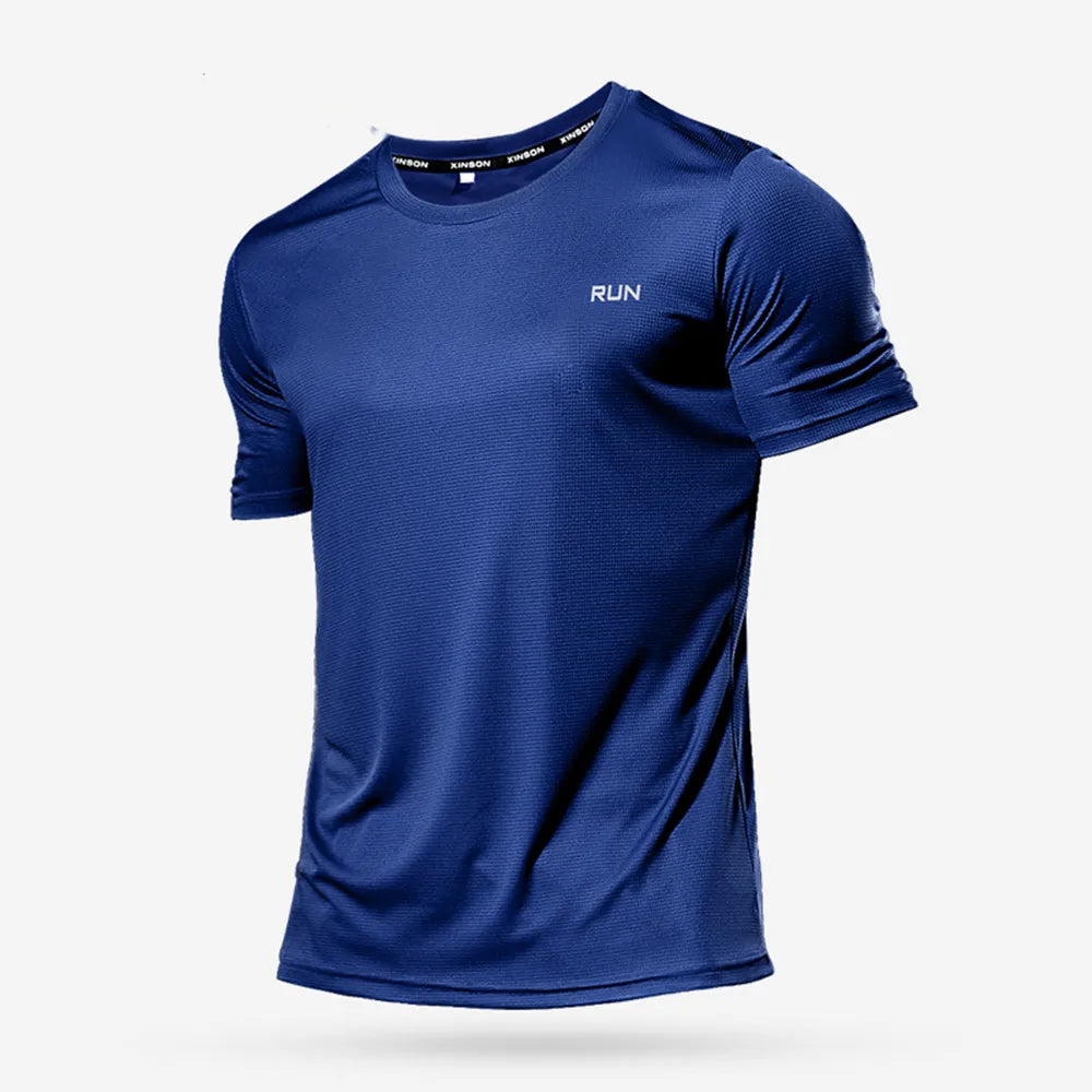 Camiseta Fitness Masculina Respirável com Manga Curta – Rápida Secagem para Treinos