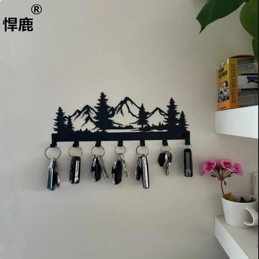 Beautiful mountain forest shape metal key holder wall hooks organizer door entryway hallway kitchen wall decor rack hook