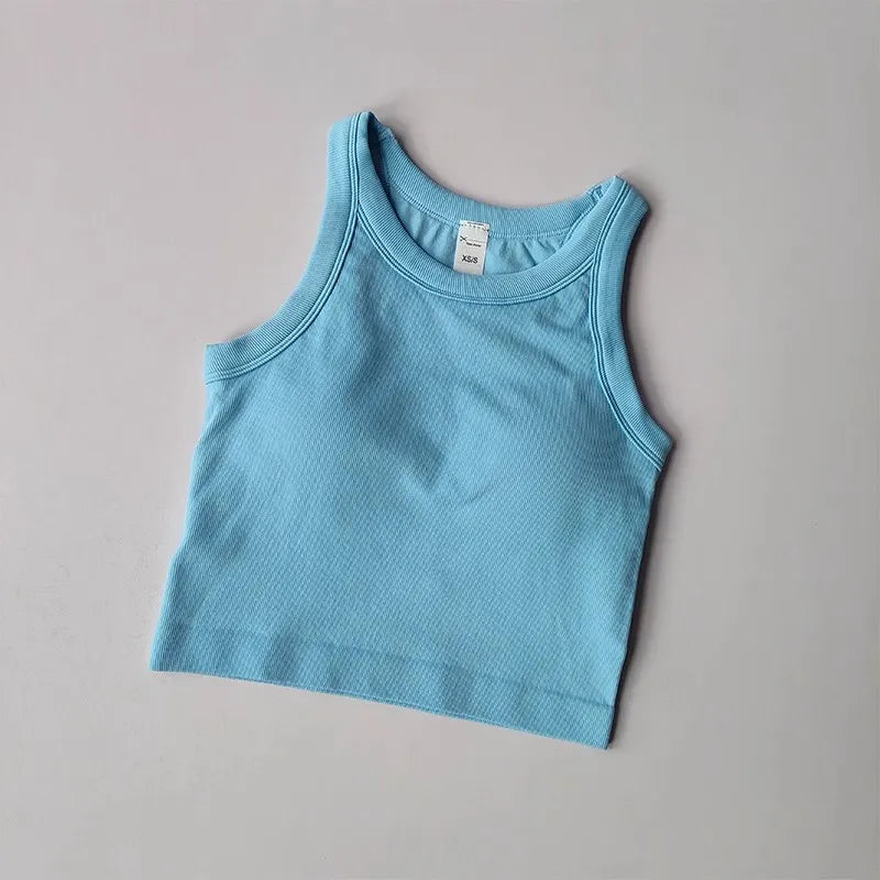Top Esportivo Feminino Sem Costura com Bojo – Cropped para Yoga, Corrida e Academia