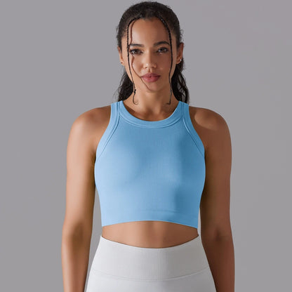 Top Esportivo Feminino Sem Costura com Bojo – Cropped para Yoga, Corrida e Academia