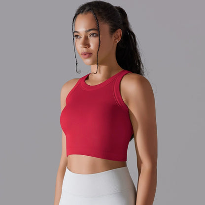 Top Esportivo Feminino Sem Costura com Bojo – Cropped para Yoga, Corrida e Academia