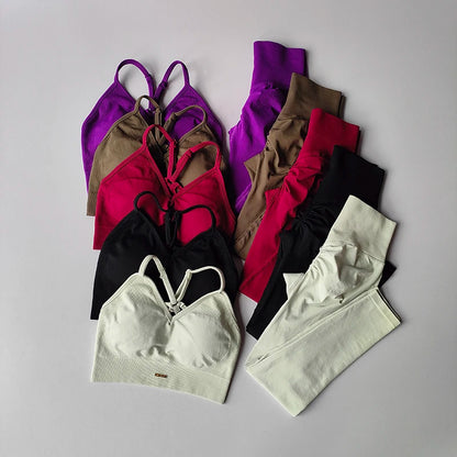 Conjunto Fitness Feminino 2 Peças Sem Costura – Top e Legging Secagem Rápida e Levanta Bumbum