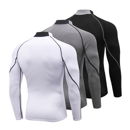 Camiseta Térmica Masculina com Compressão – Gola Alta e Manga Longa para Atividades Físicas