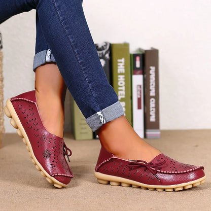 Sapatilhas Casuais Femininas Couro Legítimo | Flats Elegantes com Laço