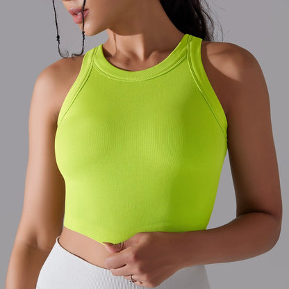Top Esportivo Feminino Sem Costura com Bojo – Cropped para Yoga, Corrida e Academia