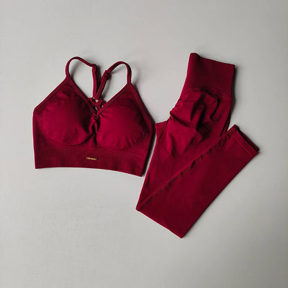 Conjunto Fitness Feminino 2 Peças Sem Costura – Top e Legging Secagem Rápida e Levanta Bumbum