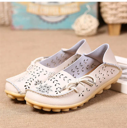 Sapatilhas Casuais Femininas Couro Legítimo | Flats Elegantes com Laço