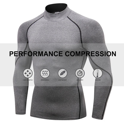Camiseta Térmica Masculina com Compressão – Gola Alta e Manga Longa para Atividades Físicas