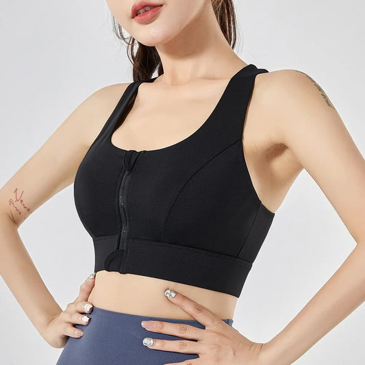 Top Fitness Feminino com Zíper – Suporte Forte e Tecnologia Quick Dry para Treinos Intensos