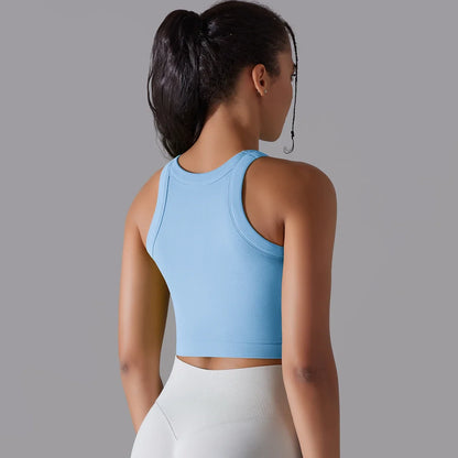 Top Esportivo Feminino Sem Costura com Bojo – Cropped para Yoga, Corrida e Academia