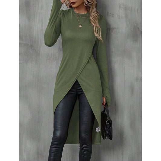 Camiseta Longa Feminina de Outono | Gola Redonda e Estilo High Street