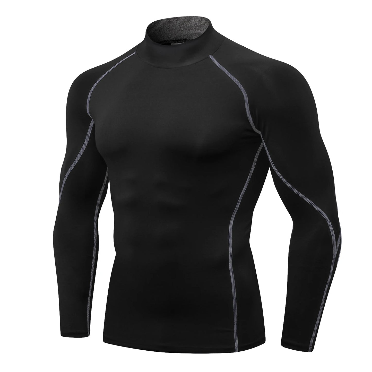 Camiseta Térmica Masculina com Compressão – Gola Alta e Manga Longa para Atividades Físicas