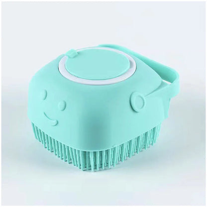 Escova de Banho para Pets em Silicone | Massageadora com Dispenser de Shampoo