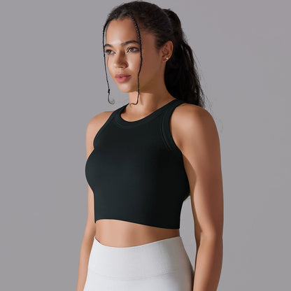 Top Esportivo Feminino Sem Costura com Bojo – Cropped para Yoga, Corrida e Academia