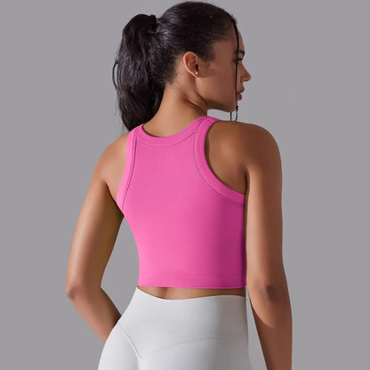 Top Esportivo Feminino Sem Costura com Bojo – Cropped para Yoga, Corrida e Academia