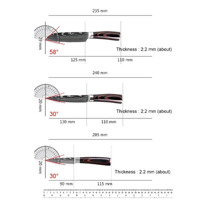 Kit 3 Facas de Cozinha Aço Inoxidável Damascus – Santoku, Chef e Utilitária