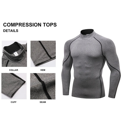 Camiseta Térmica Masculina com Compressão – Gola Alta e Manga Longa para Atividades Físicas