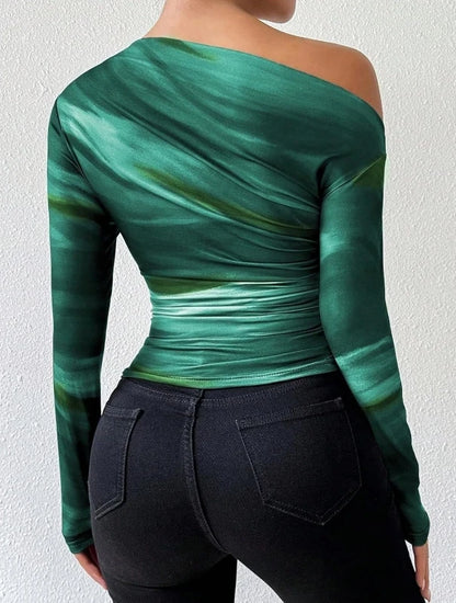 Blusa Feminina Tie Dye Manga Longa com Babado Assimétrico | Estilo Doce e Ousado