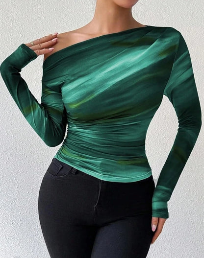 Blusa Feminina Tie Dye Manga Longa com Babado Assimétrico | Estilo Doce e Ousado