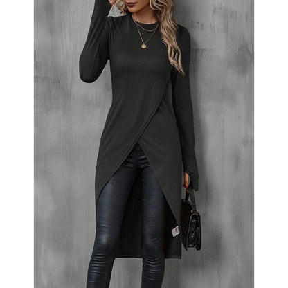 Camiseta Longa Feminina de Outono | Gola Redonda e Estilo High Street