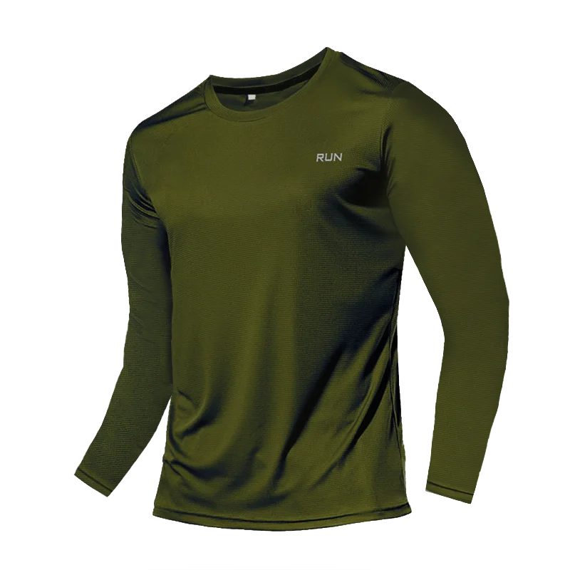 Camiseta Fitness Masculina Respirável com Manga Longa – Rápida Secagem para Treinos