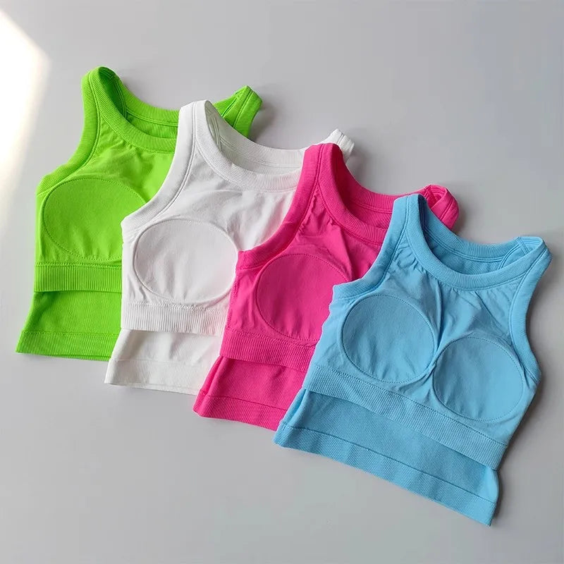 Top Esportivo Feminino Sem Costura com Bojo – Cropped para Yoga, Corrida e Academia