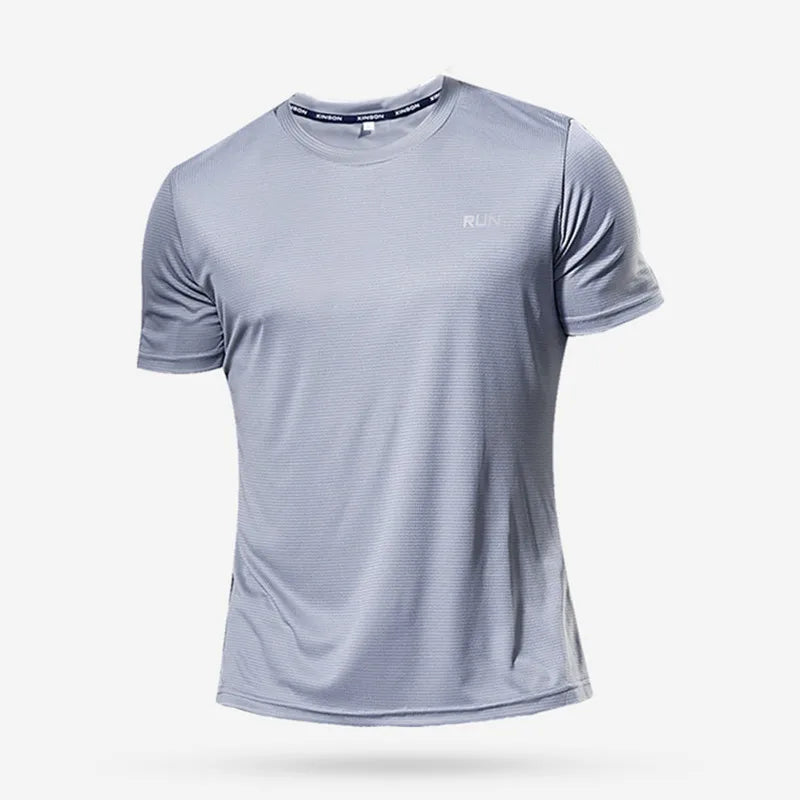 Camiseta Fitness Masculina Respirável com Manga Curta – Rápida Secagem para Treinos