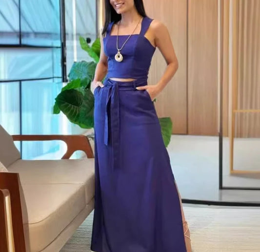 Conjunto Feminino Top Cropped com Saia Fenda | Moda Sexy e Elegante