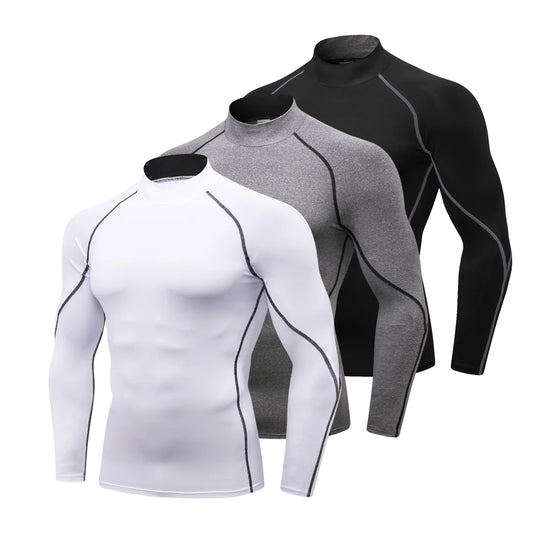 Camiseta Térmica Masculina com Compressão – Gola Alta e Manga Longa para Atividades Físicas