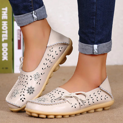 Sapatilhas Casuais Femininas Couro Legítimo | Flats Elegantes com Laço