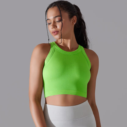 Top Esportivo Feminino Sem Costura com Bojo – Cropped para Yoga, Corrida e Academia