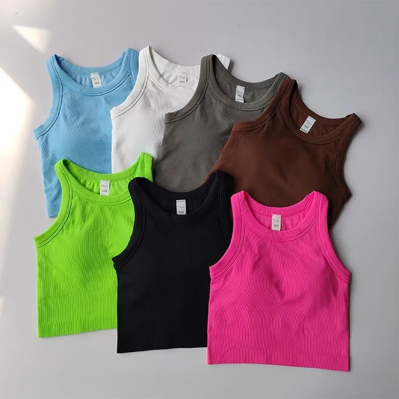 Top Esportivo Feminino Sem Costura com Bojo – Cropped para Yoga, Corrida e Academia