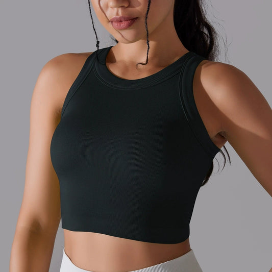 Top Esportivo Feminino Sem Costura com Bojo – Cropped para Yoga, Corrida e Academia
