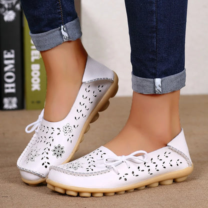Sapatilhas Casuais Femininas Couro Legítimo | Flats Elegantes com Laço