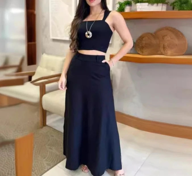 Conjunto Feminino Top Cropped com Saia Fenda | Moda Sexy e Elegante