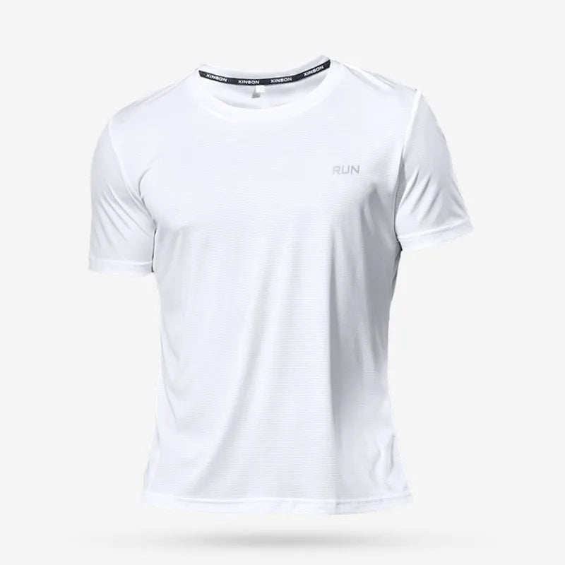 Camiseta Fitness Masculina Respirável com Manga Curta – Rápida Secagem para Treinos