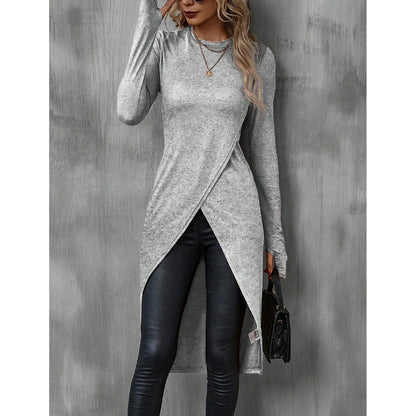 Camiseta Longa Feminina de Outono | Gola Redonda e Estilo High Street