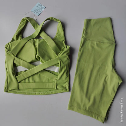 Conjunto Fitness Feminino 2 Peças – Top Cropped Manga Longa e Shorts Cintura Alta para Treino