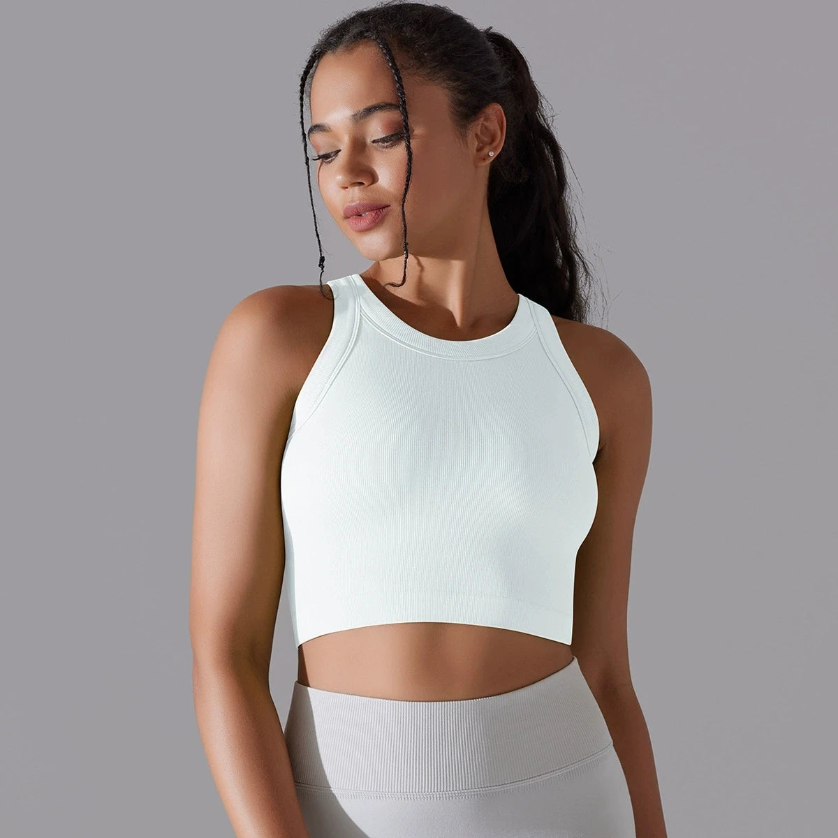 Top Esportivo Feminino Sem Costura com Bojo – Cropped para Yoga, Corrida e Academia