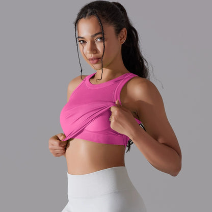 Top Esportivo Feminino Sem Costura com Bojo – Cropped para Yoga, Corrida e Academia