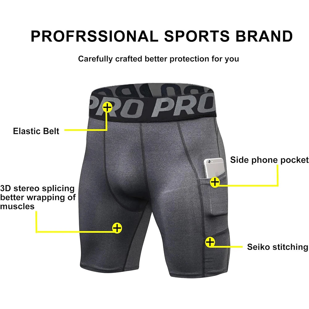 Shorts Masculino Academia com Bolsos + Legging Compressão para Corrida e Basquete