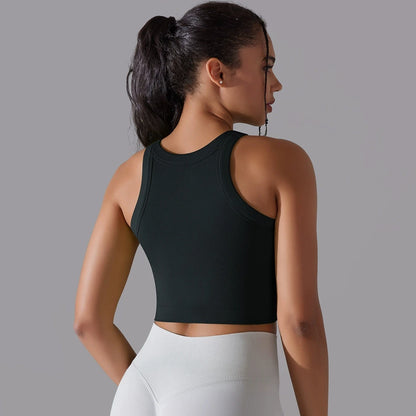 Top Esportivo Feminino Sem Costura com Bojo – Cropped para Yoga, Corrida e Academia