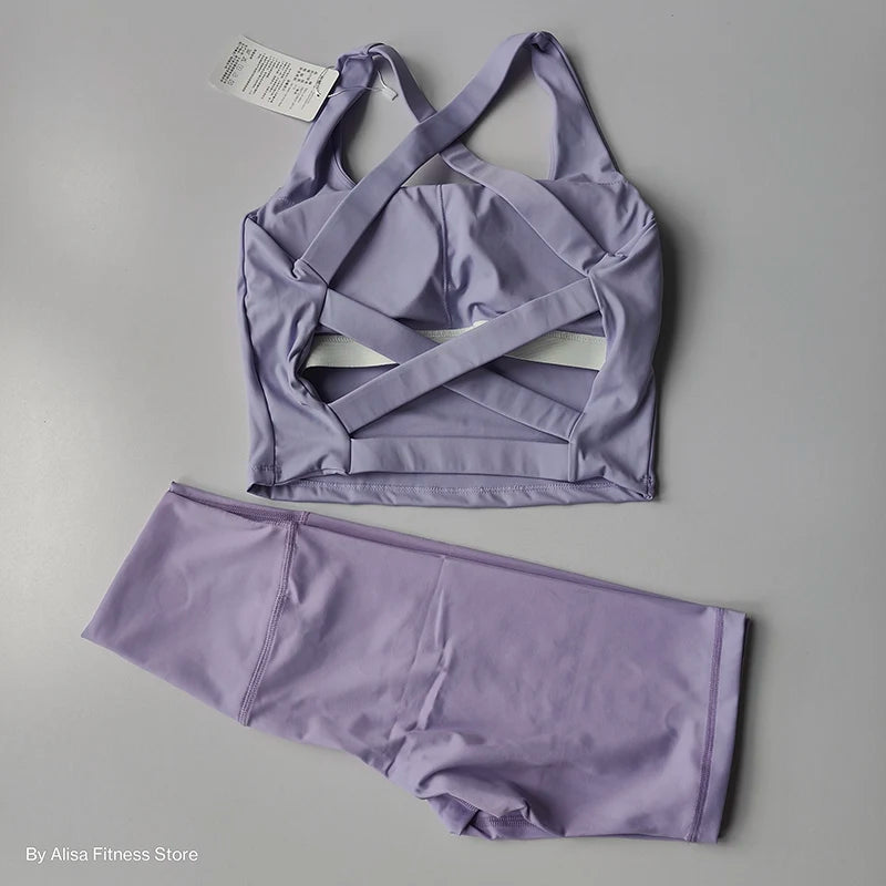 Conjunto Fitness Feminino 2 Peças – Top Cropped Manga Longa e Shorts Cintura Alta para Treino