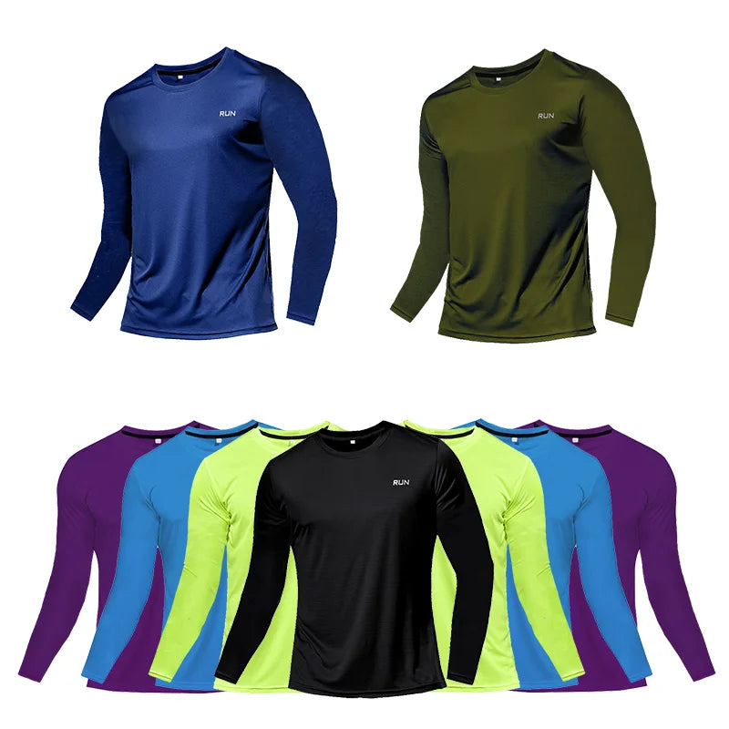 Camiseta Fitness Masculina Respirável com Manga Longa – Rápida Secagem para Treinos